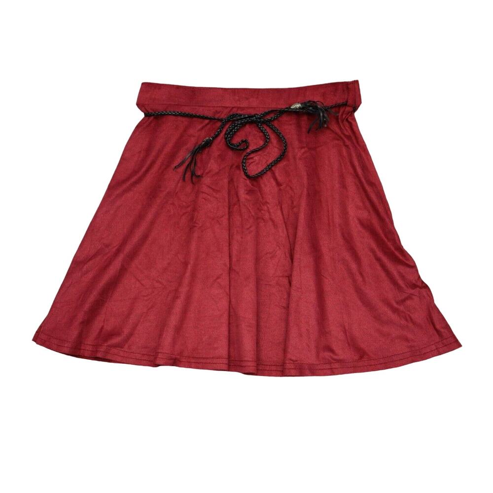 Noble U Skirt Womens S Red Plain Belted High Rise Above the Knee Length